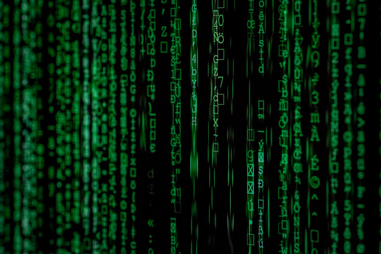 about-us Abstract green matrix code background with binary style.